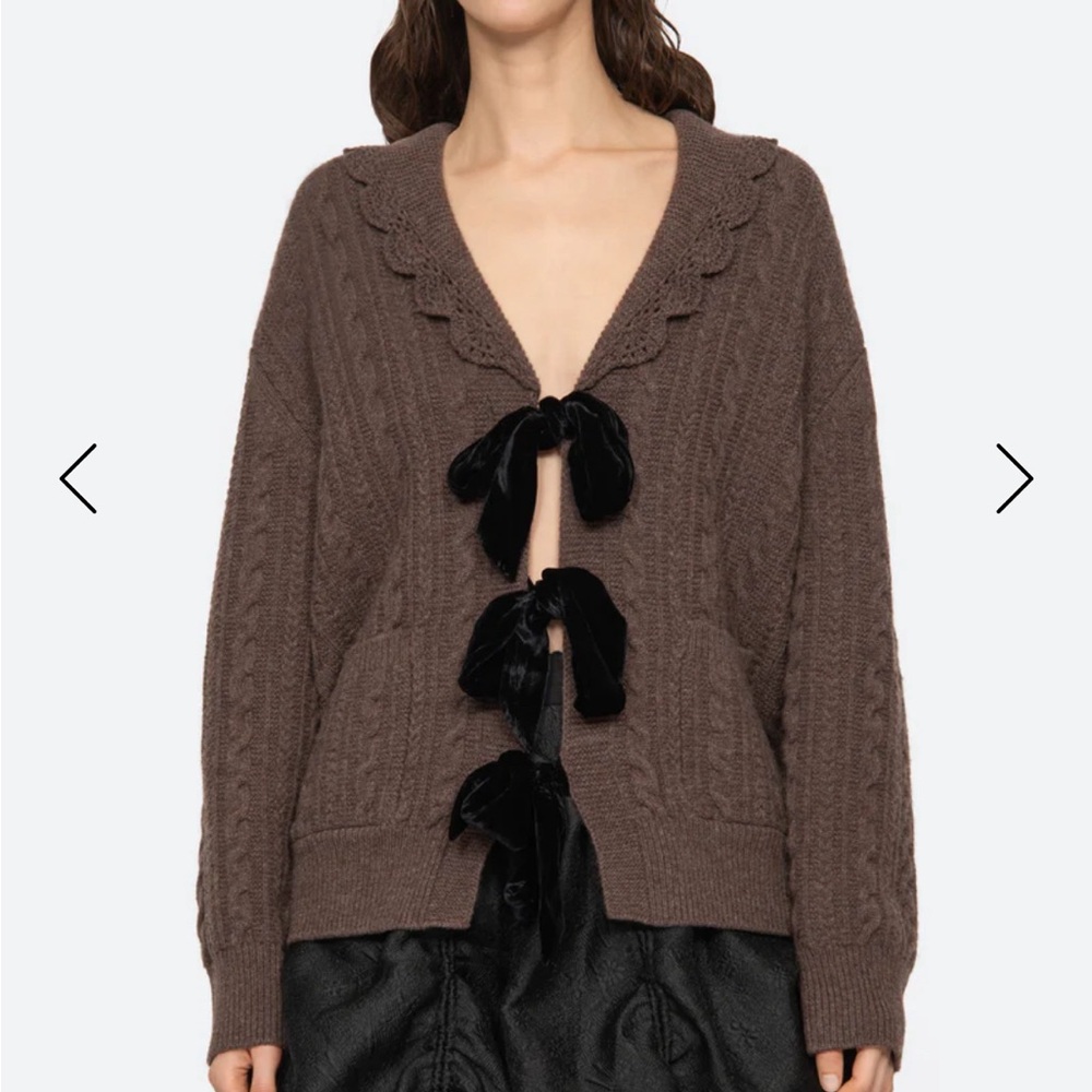 New with tags! Sea NY brown cardigan sweater with the black velvet bows